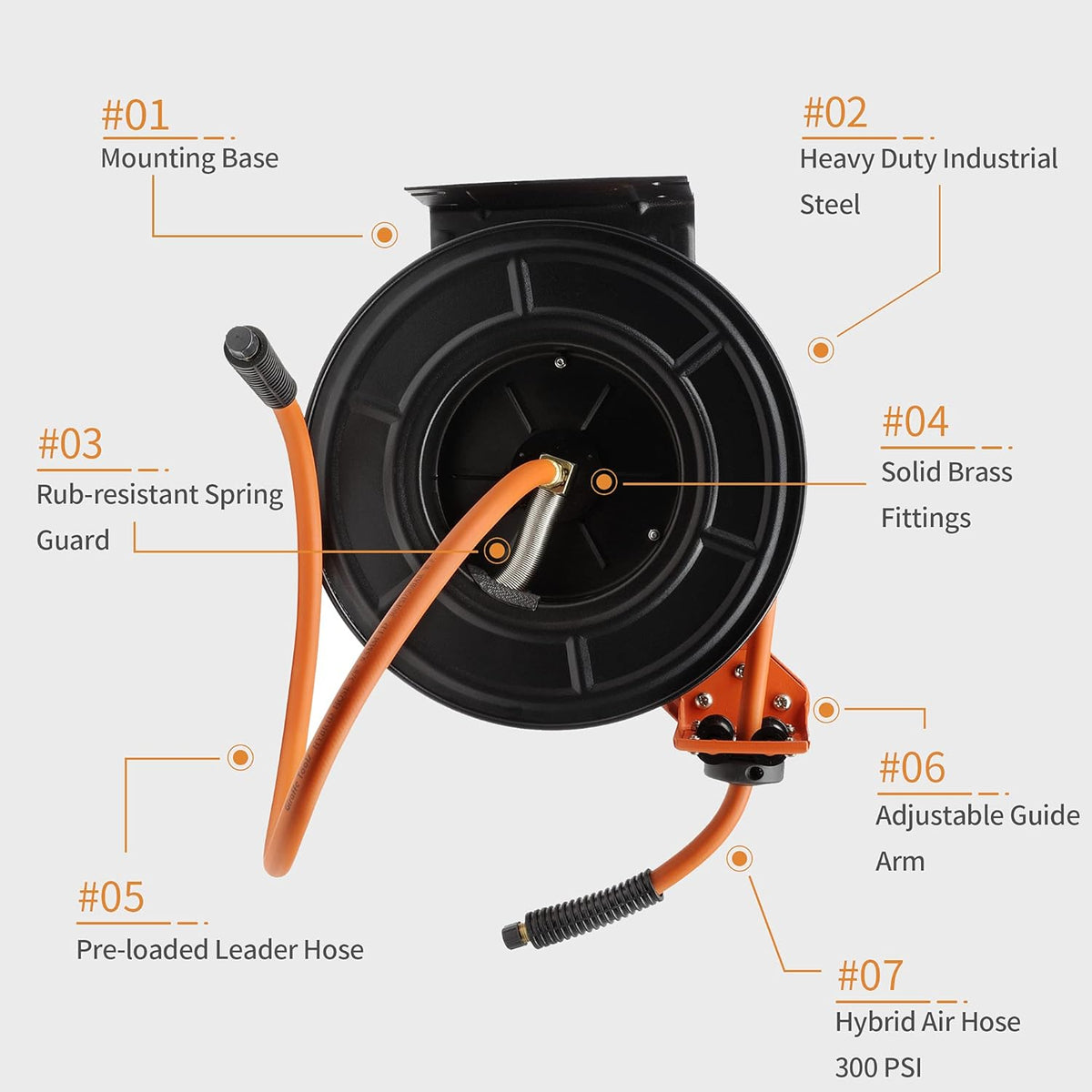 3/8 in. x 50 FT Hybrid Hose Retractable Air Hose Reel Wall Mount D7466