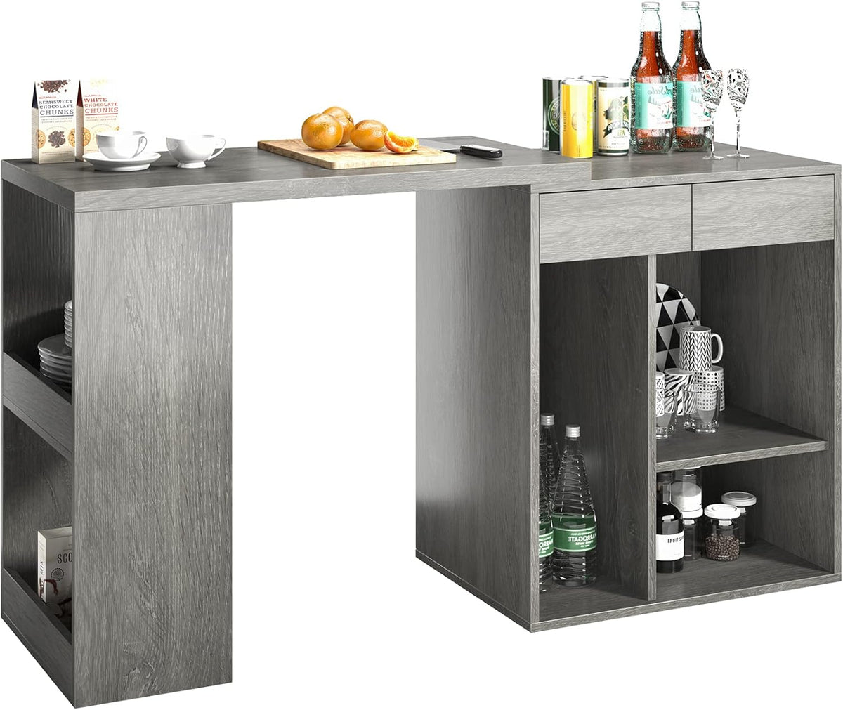 Gray Kitchen Sideboard with 2 Drawers and Adjustable Shelves I649592
