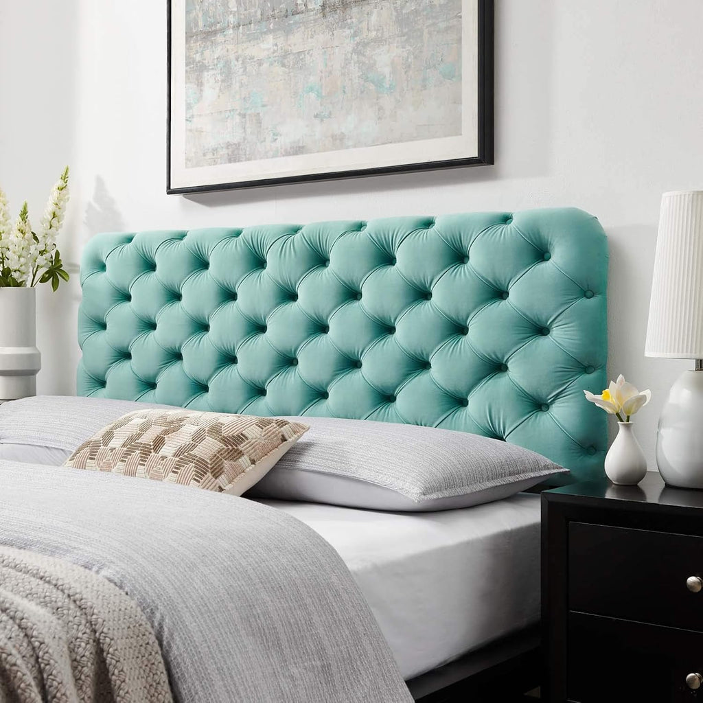 Teal Tufted Velvet California King Headboard A3249