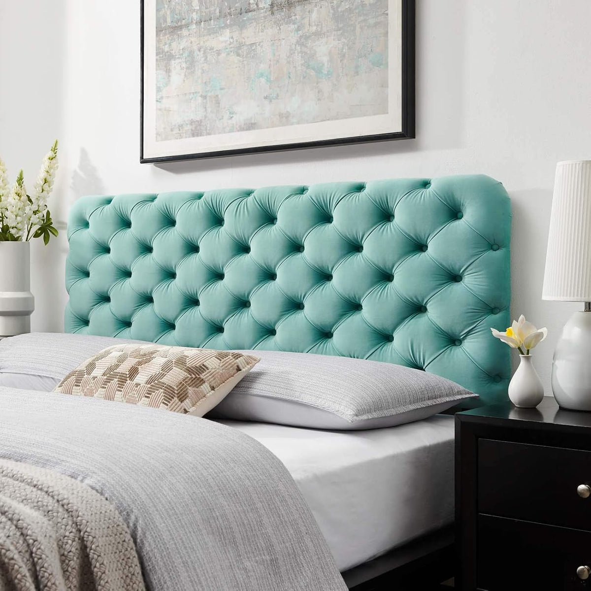 Teal Tufted Velvet California King Headboard A3249