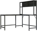 55 Inch L Shaped Computer Desk with Hutch Black S6348