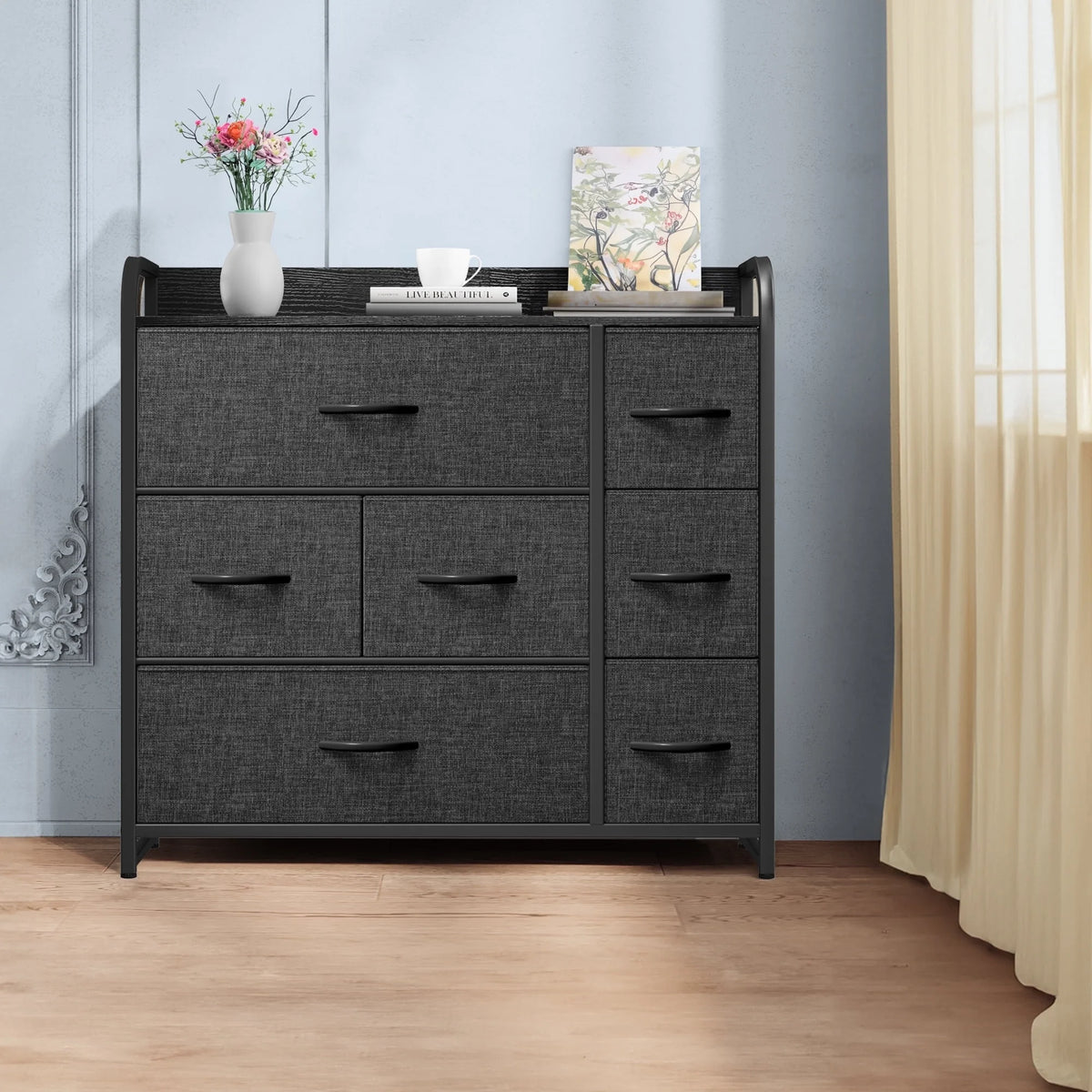 Light Gray 7 Drawer Fabric Dresser M548