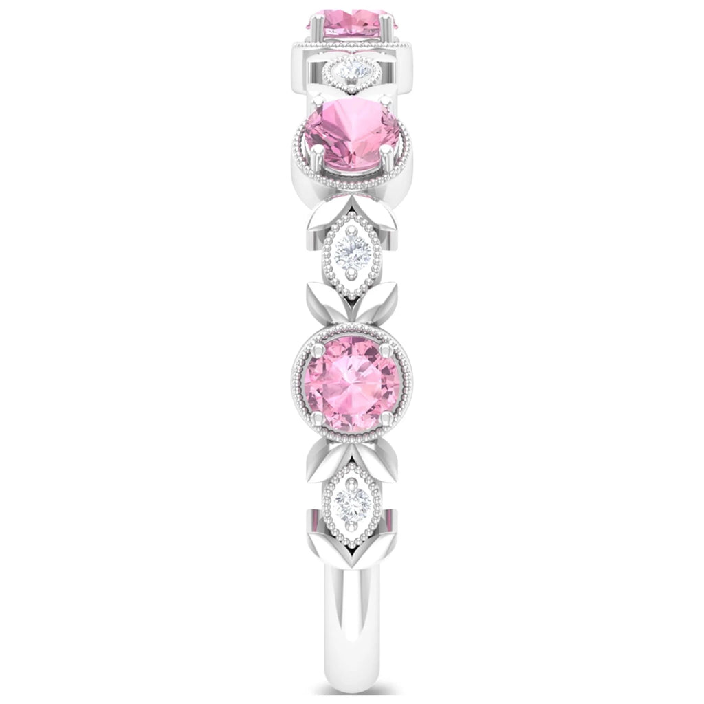 Pink Tourmaline and Diamond Half Eternity Ring, 925 Sterling Silver, US 4.00 Y4857