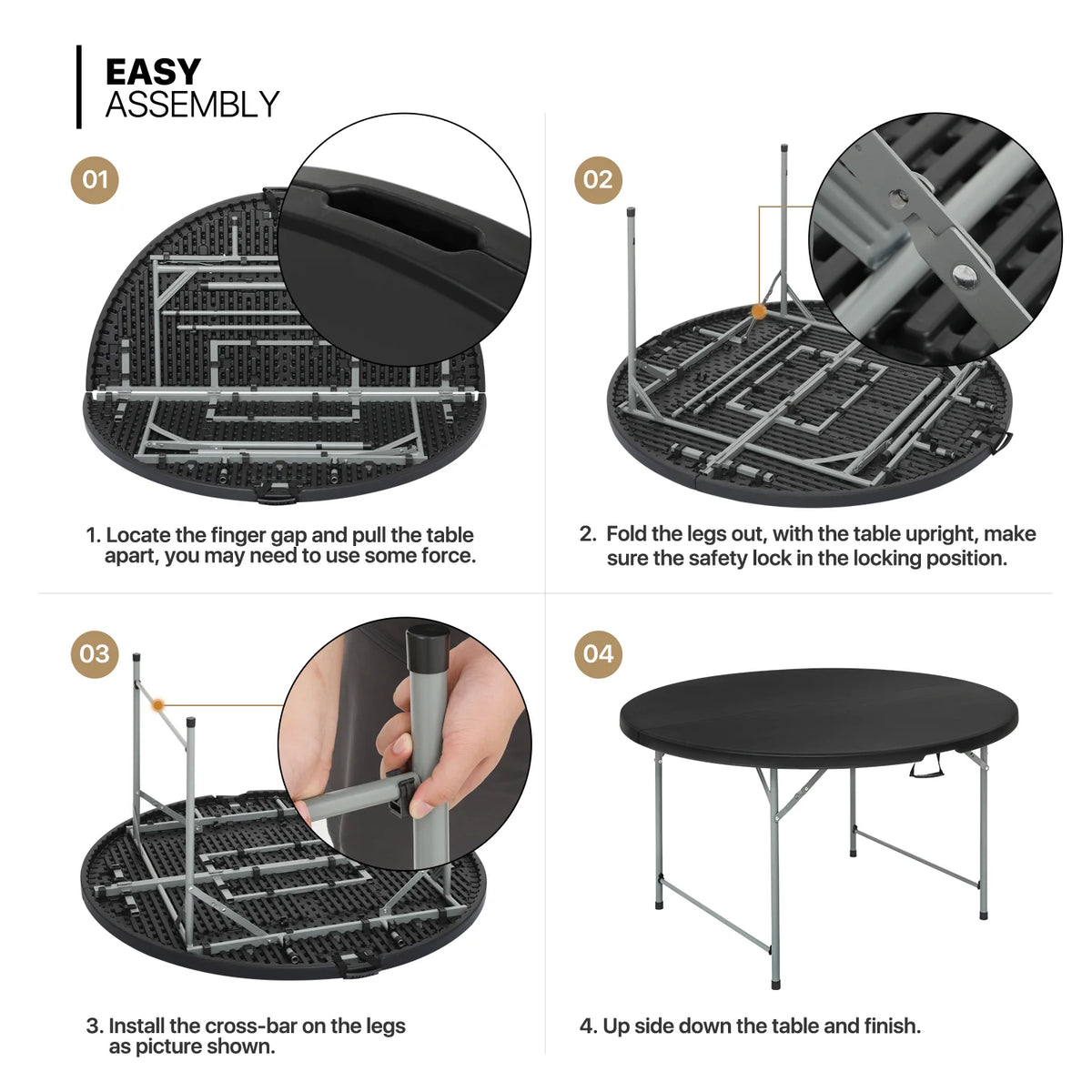 7 Pieces 5 FT Folding Round Table and Chair Set Black C775