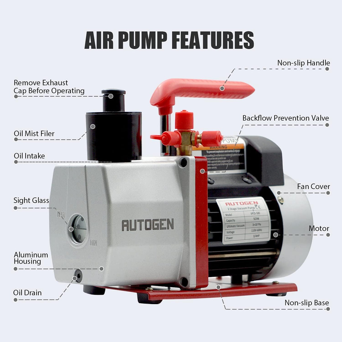 2-Stage Air Vacuum Pump 5CFM 3/4HP 0.3 Pa H123221