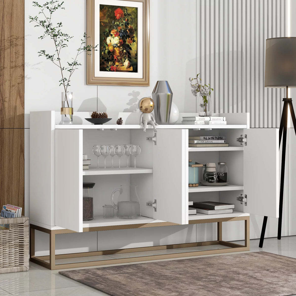 White Modern Sideboard with Large Storage Space A3661