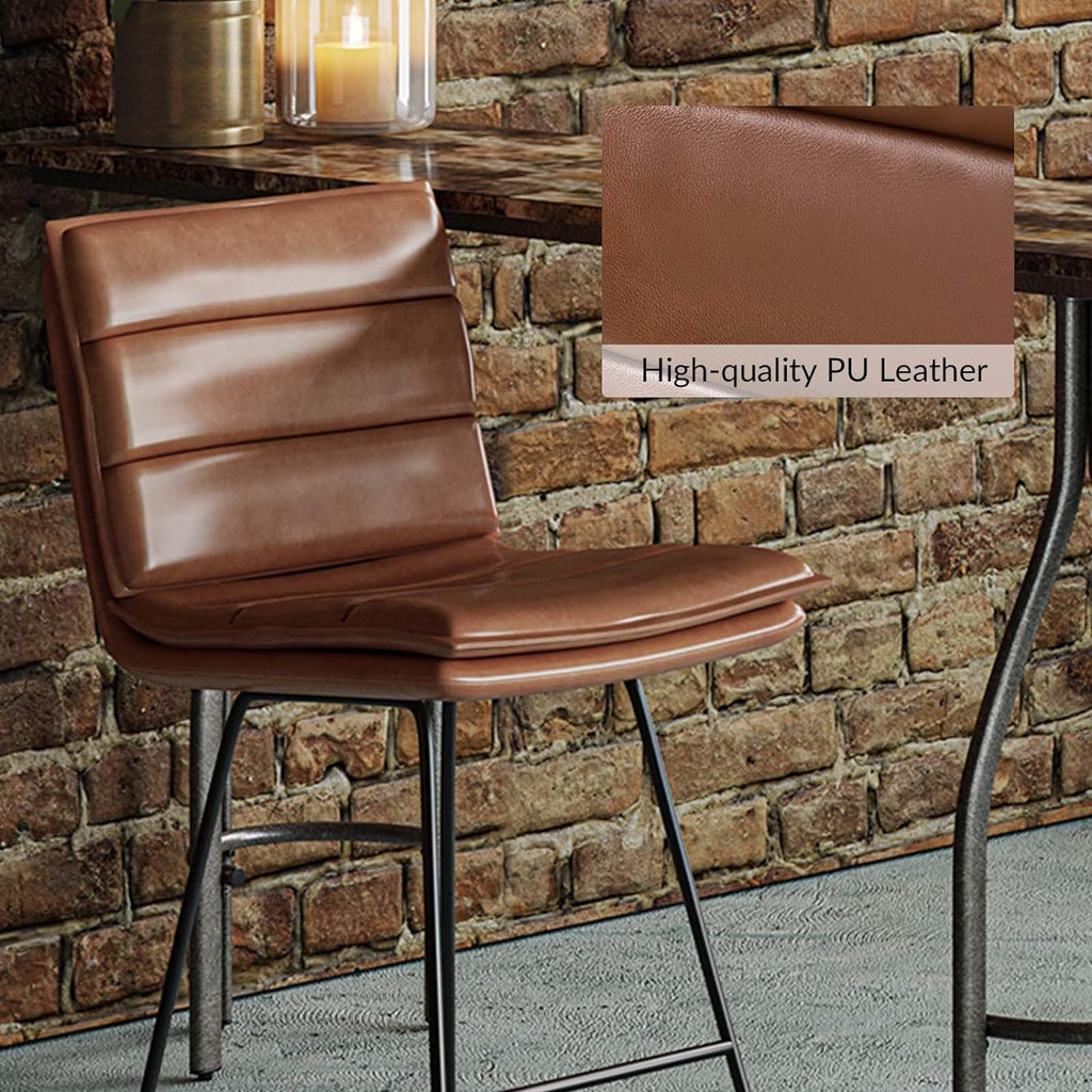 Faux Leather Bar Stools Set Of 4 With Metal Base & Footrest, Armless Bar Chairs Z50331