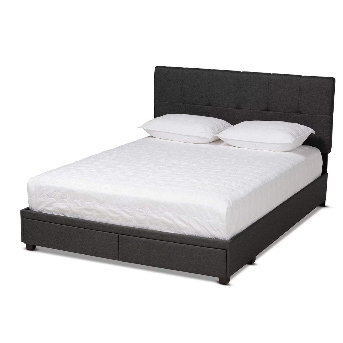 Dark Grey Fabric Upholstered 2-Drawer King Size Platform Storage Bed X2596