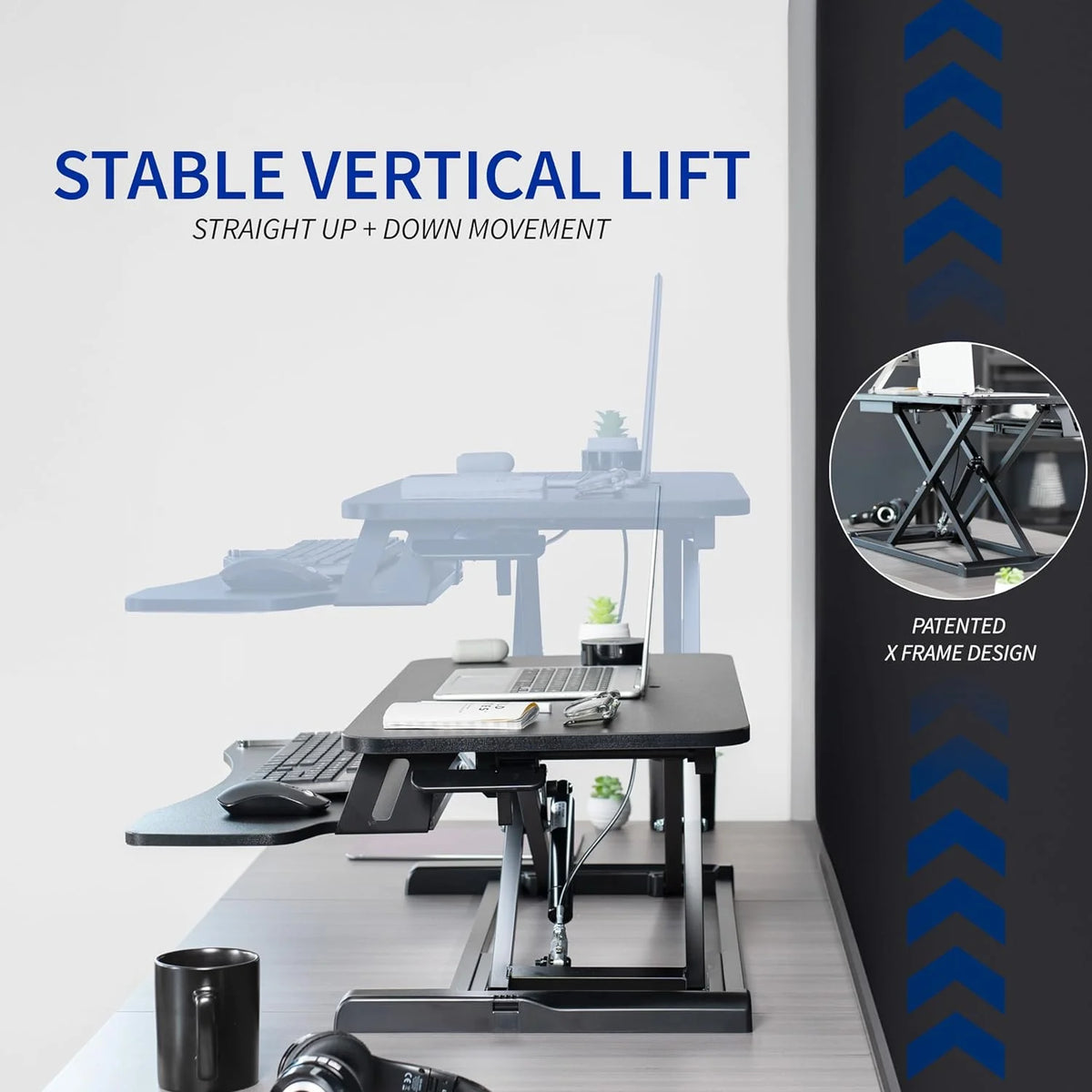 Black Height Adjustable Standing Desk Monitor Riser X504