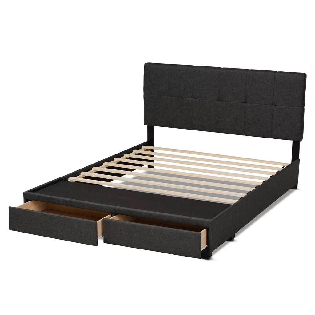 Dark Grey Fabric Upholstered 2-Drawer King Size Platform Storage Bed X2596