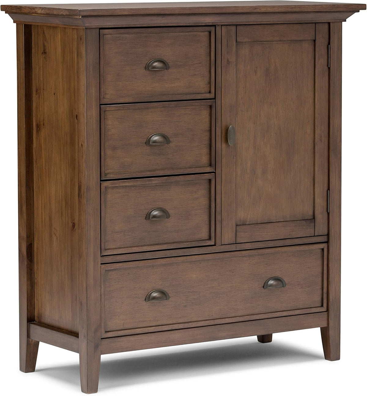 Solid Wood 39 Inch Wide Storage Cabinet in Light Golden Brown with 3 Small Drawers and 1 Large Drawer H540173