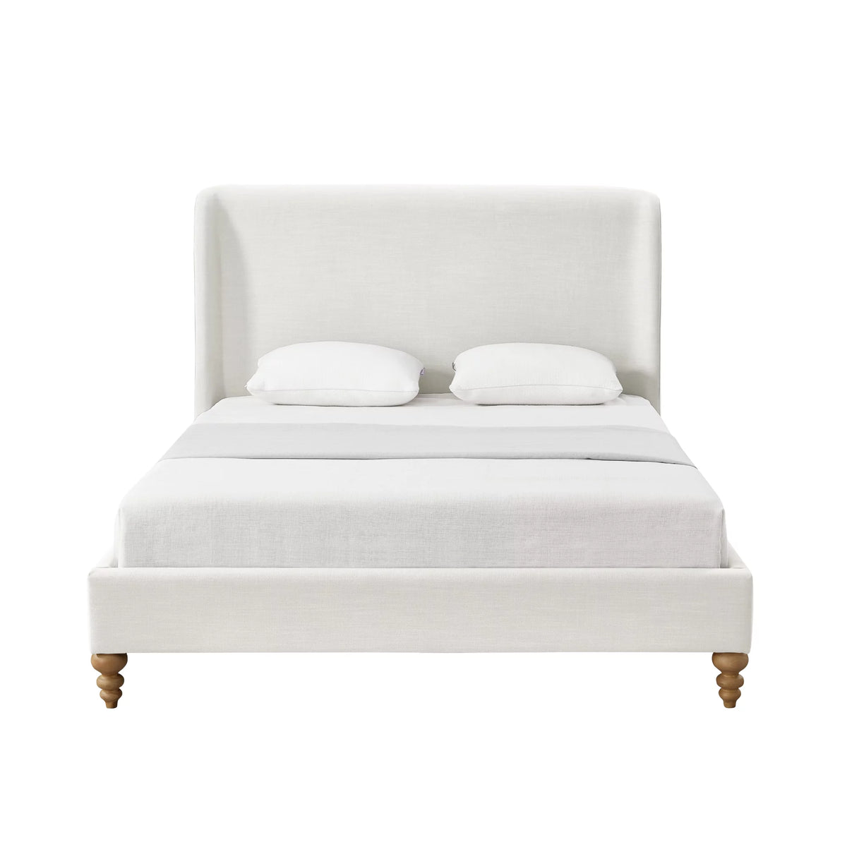 Cream White Tufted Linen Twin Size Bed Frame E519018