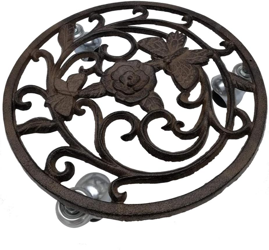 Cast Iron Butterfly Flower Garden Plant Trolley Flowerpot Holder Z49996