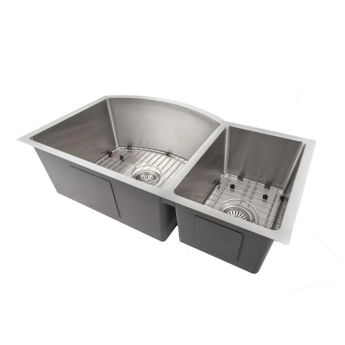 33 in. Stainless Steel Double Bowl Kitchen Sink with Bottom Grid Q965456