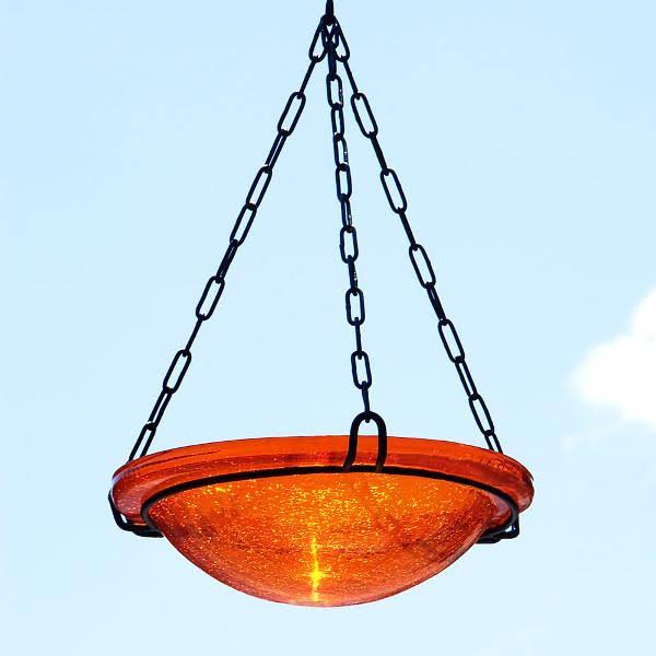 12 in. Mandarin Crackle Birdbath with Tripod Stand D2022