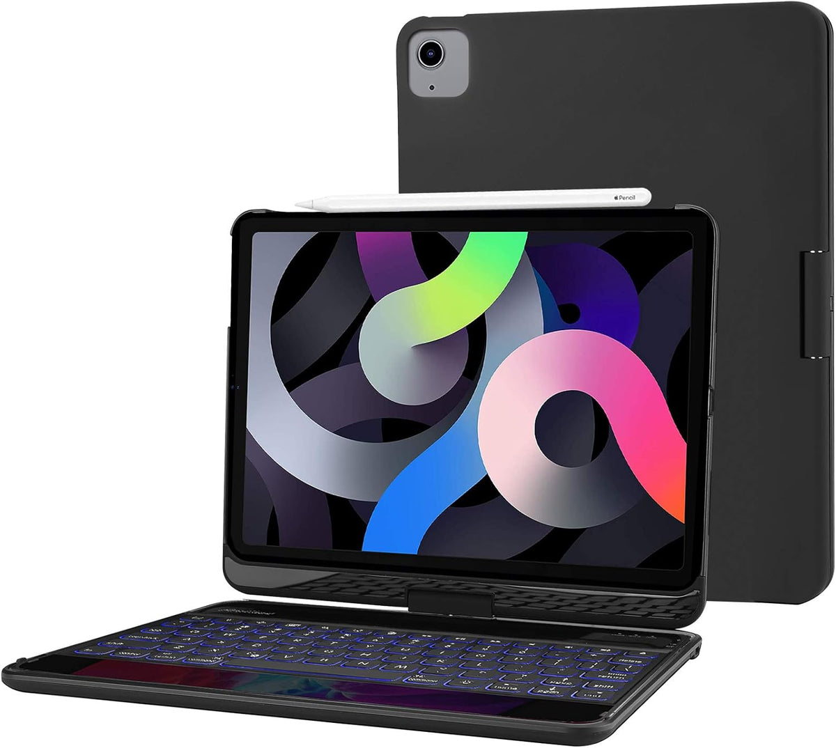 Keyboard Case with 7 Colors Backlit 360 Degree Rotation Black U30900