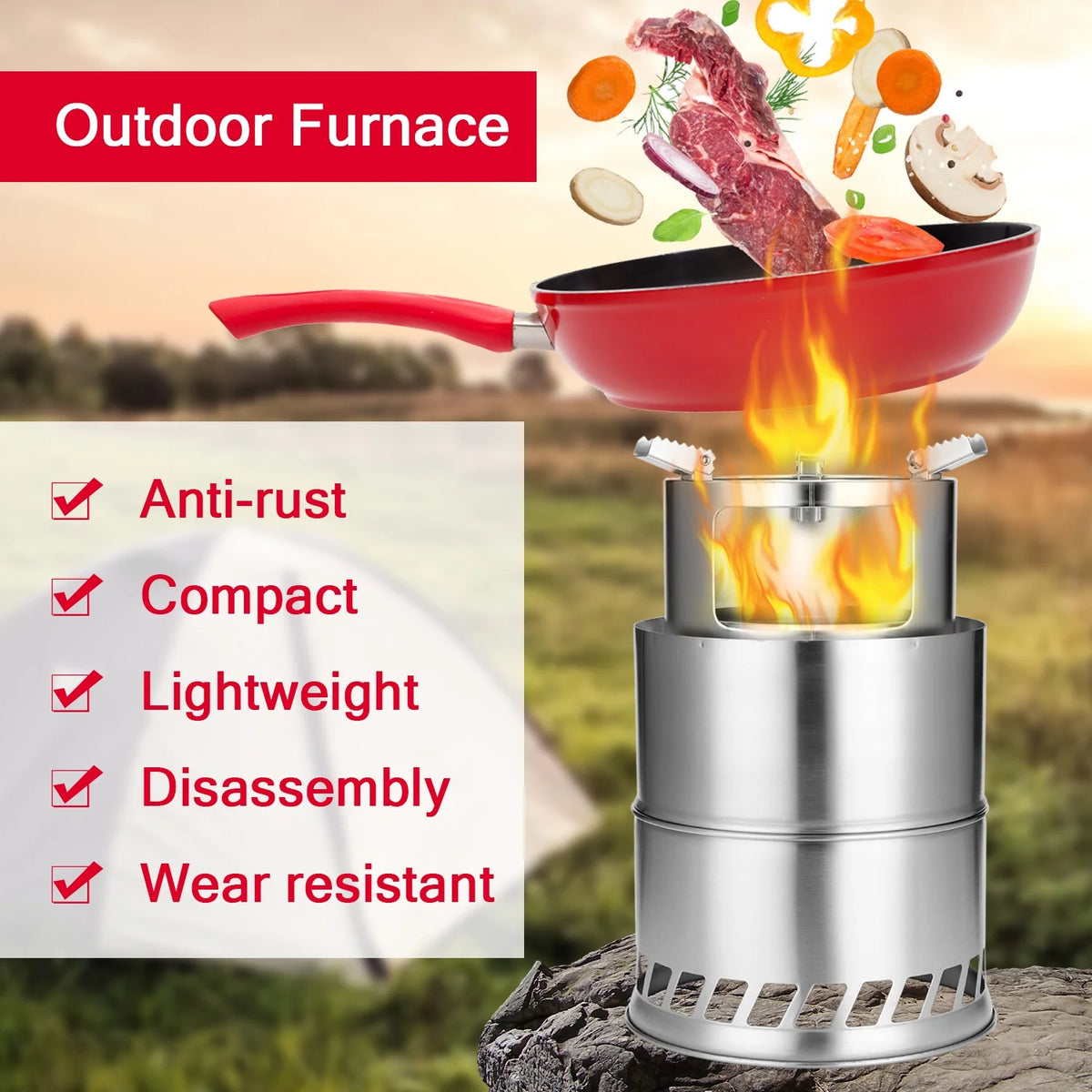 Windproof Stainless Steel Portable Wood Stove H822