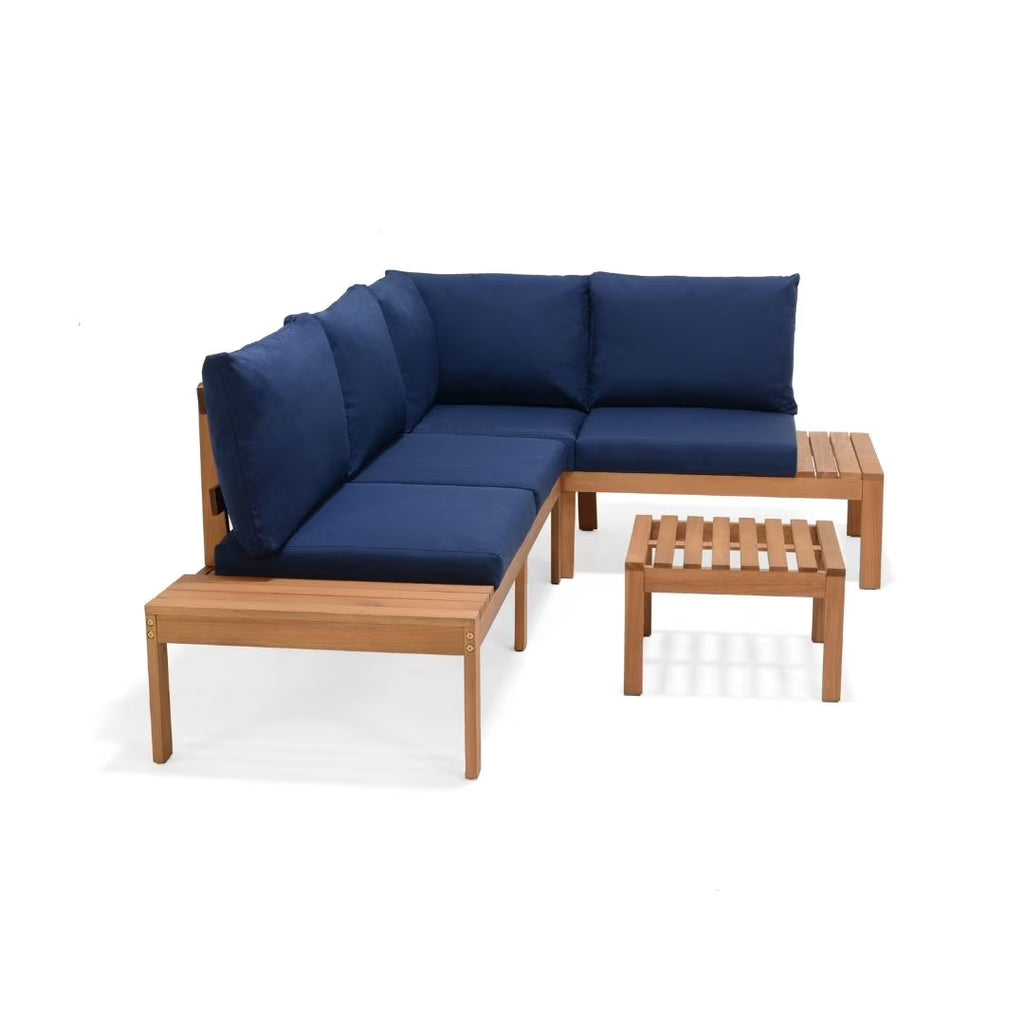 Teak Patio Conversation Set with Blue Cushions R770