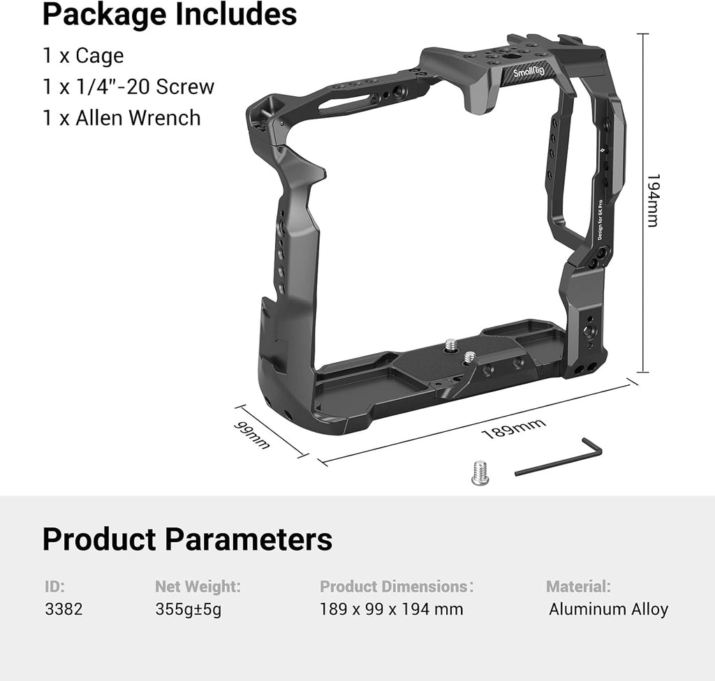 Battery Grip Cage Only for BMPCC 6K Pro with NATO Rail and Cold Shoe Mount U3890