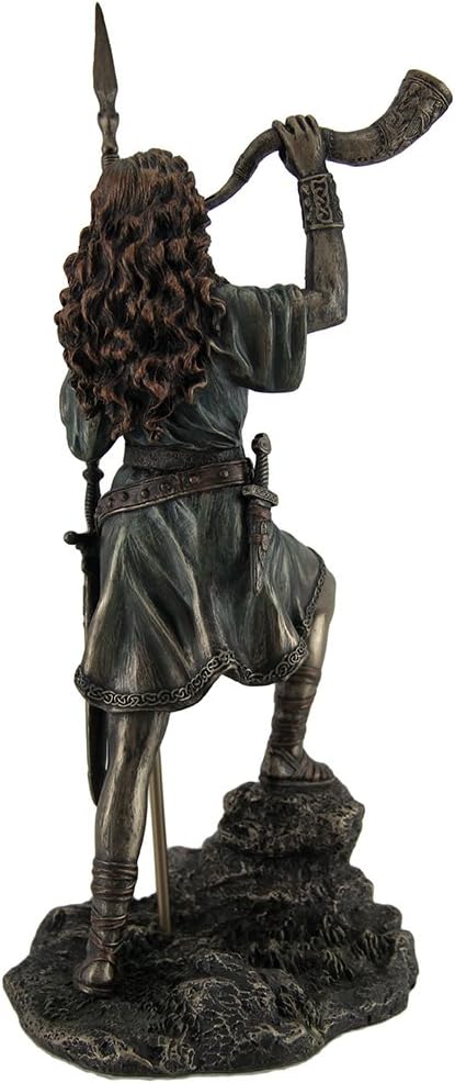 Resin Statue of Boudica Warrior Queen Holding Spear and Celtic Horn, 5 X 10.25 X 5 Inches I87979