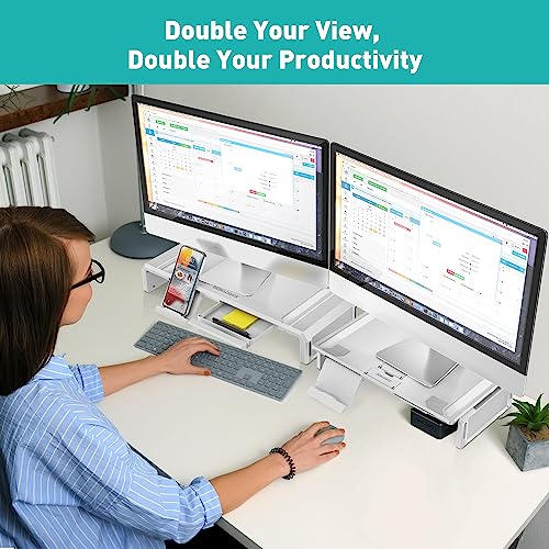 Black Dual Monitor Stand Riser with Drawer O117