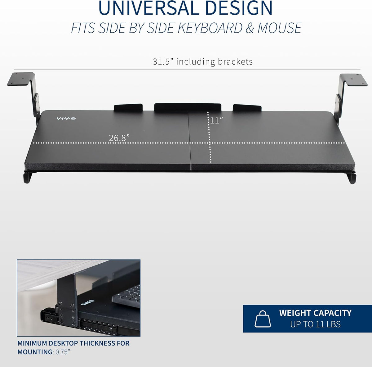 Large Height Adjustable Under Desk Keyboard Tray, 27 x 11 inch, Black P7892