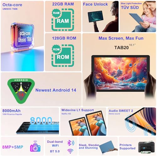 Android 14 Tablet 22G+128G 10 inch 8000 mAh Octa-Core with Keyboard Mouse Case Z219