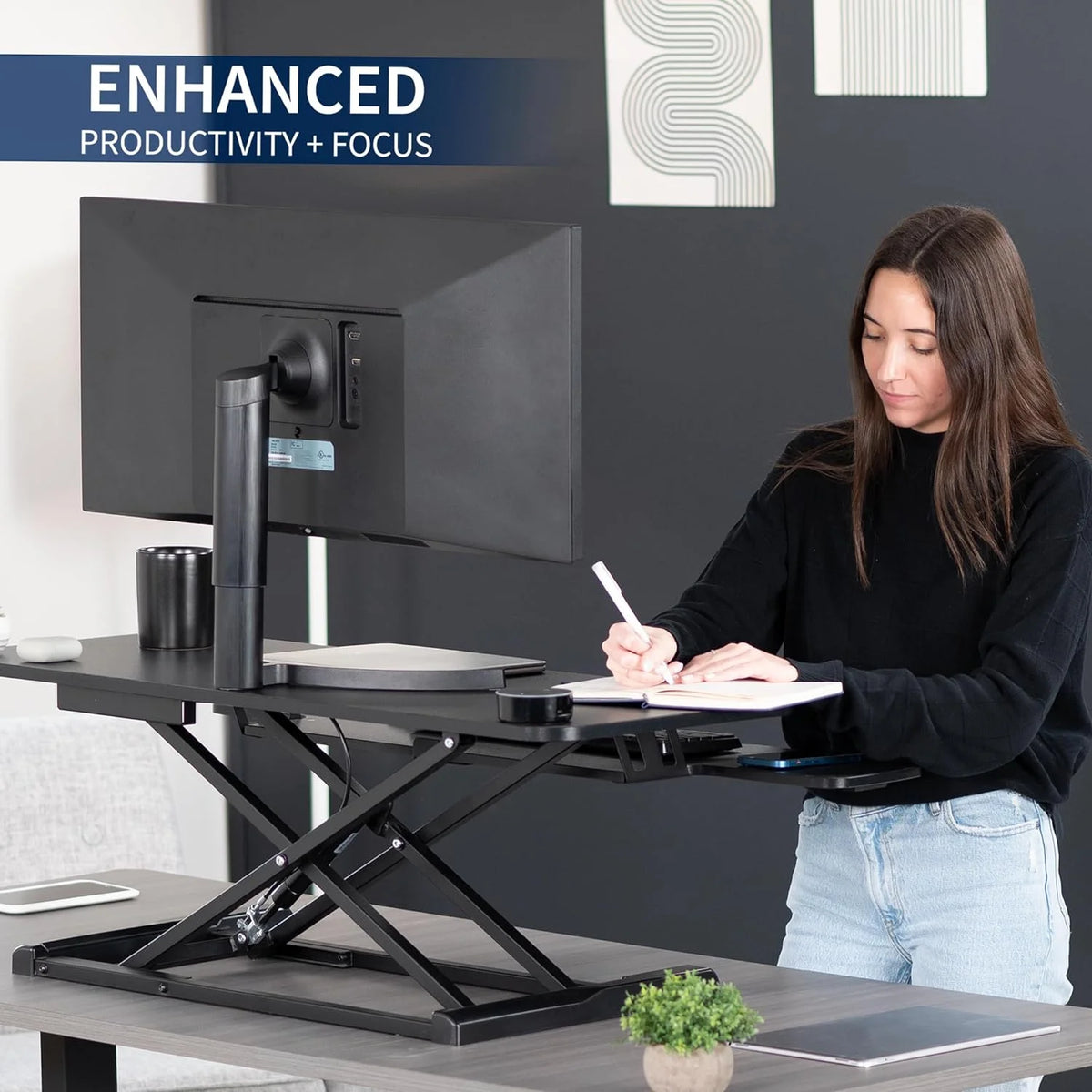 Black Height Adjustable Standing Desk Monitor Riser X504