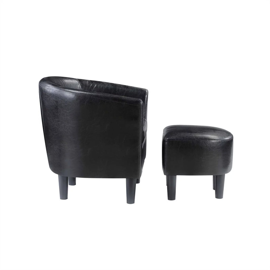 Contemporary Faux Leather Accent Chair with Ottoman in Black O40737