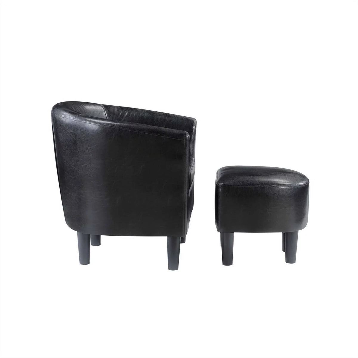 Contemporary Faux Leather Accent Chair with Ottoman in Black O40737
