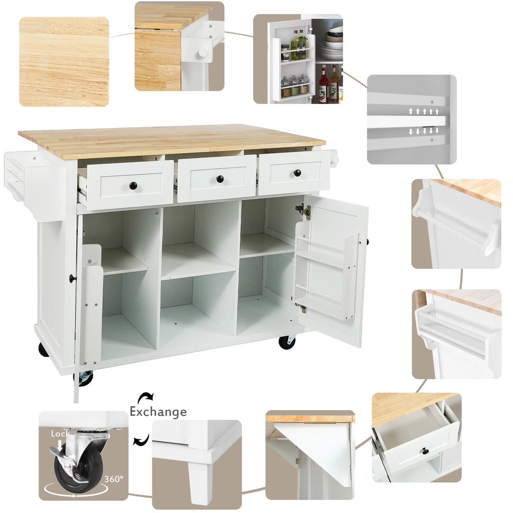 White Kitchen Island with Storage K642