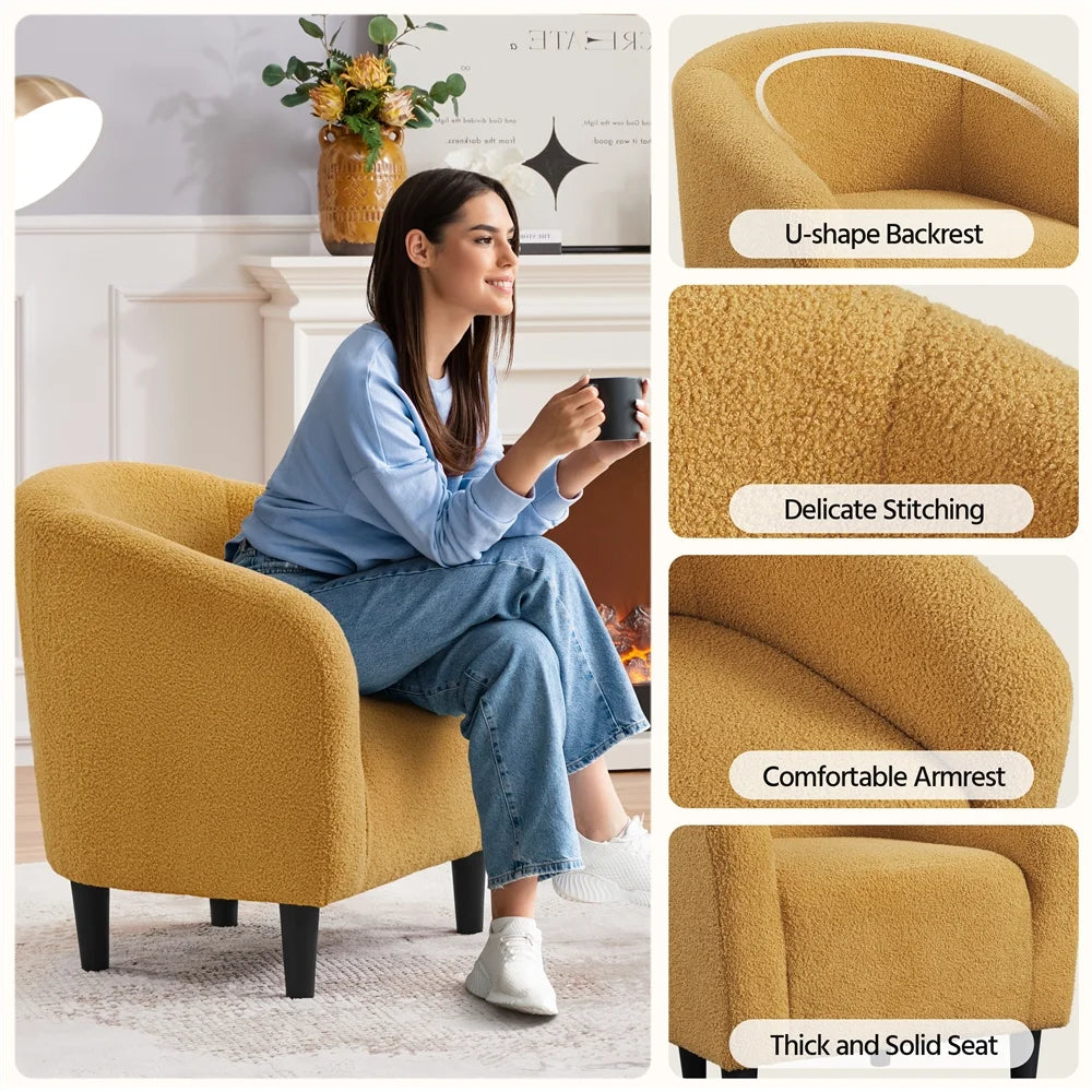 Mustard Yellow Upholstered Barrel Accent Chair J392