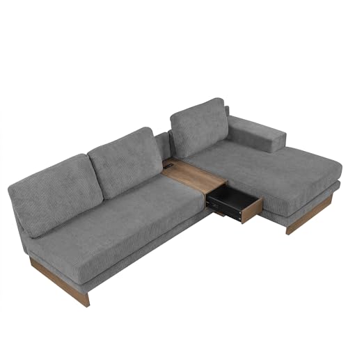 114" L-Shaped Sectional Sofa with Storage Drawer and Reversible Chaise Lounge (Grey) B600