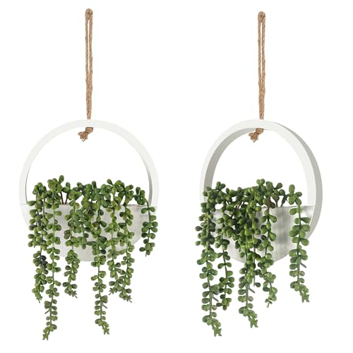 2 Pcs Artificial Hanging Succulents Plants in Pot with Lanyard J2393