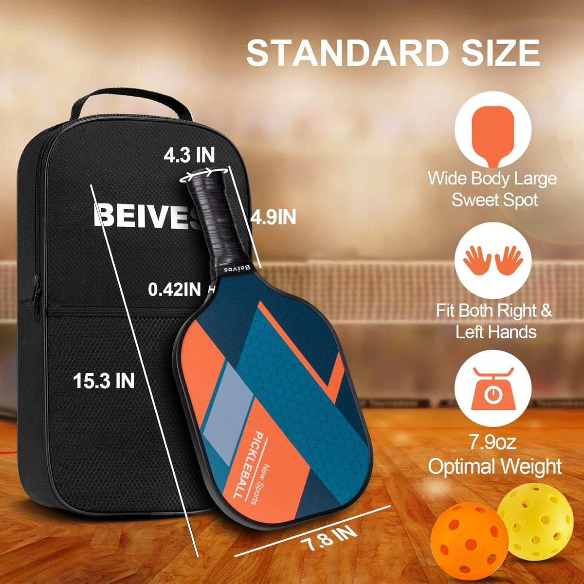 Set of 4 Lightweight Pickleball Paddles with Carry Bag A624