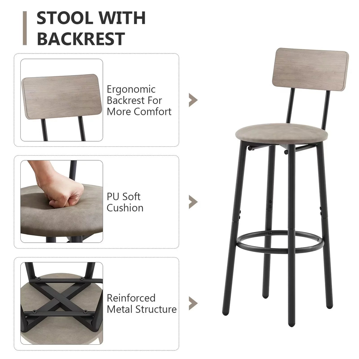 Modern Grey Bar Table and Chair Set of 5 with Backrest K4695