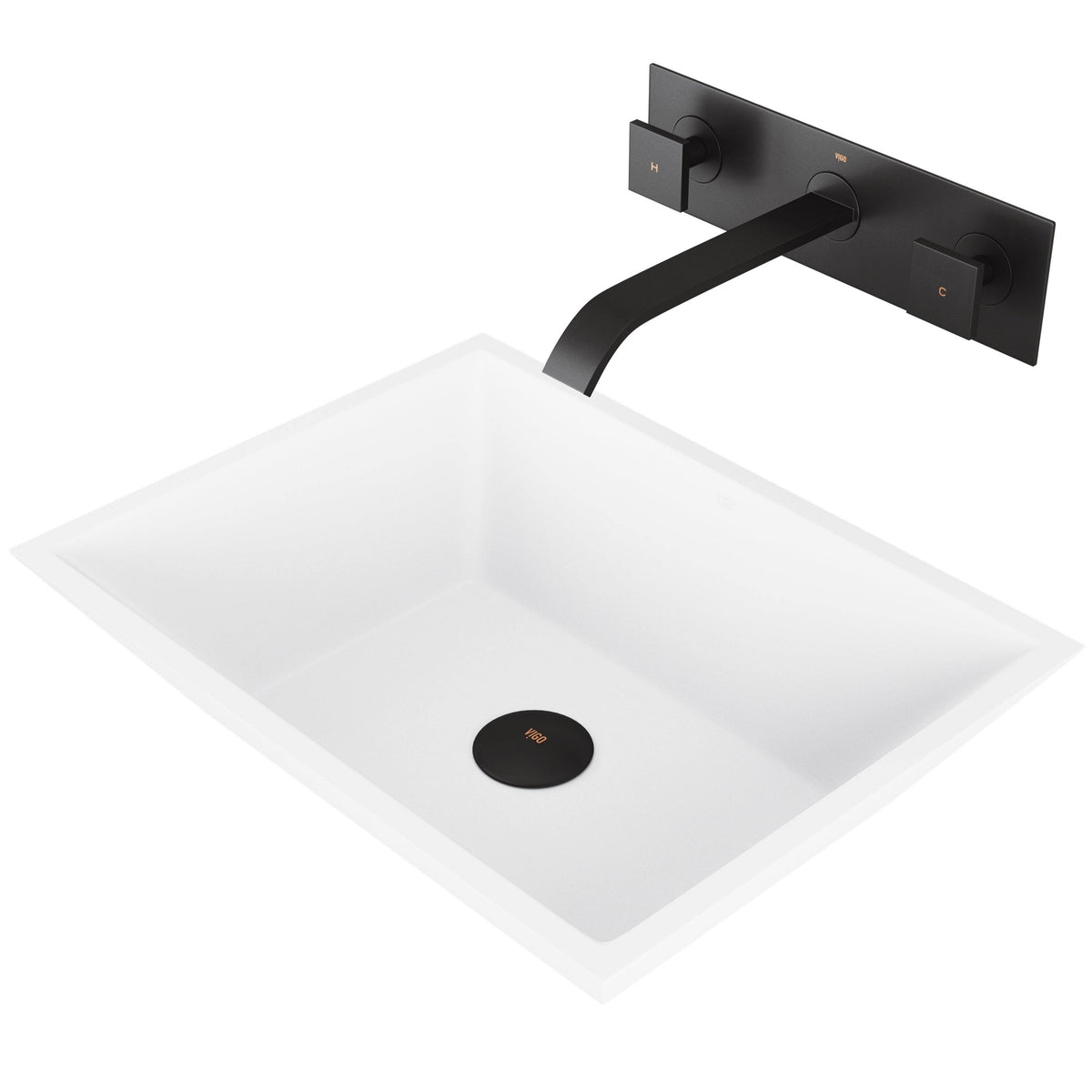 Matte Stone Vessel Bathroom Sink Set with Wall Mount Faucet in Matte Black Z68792
