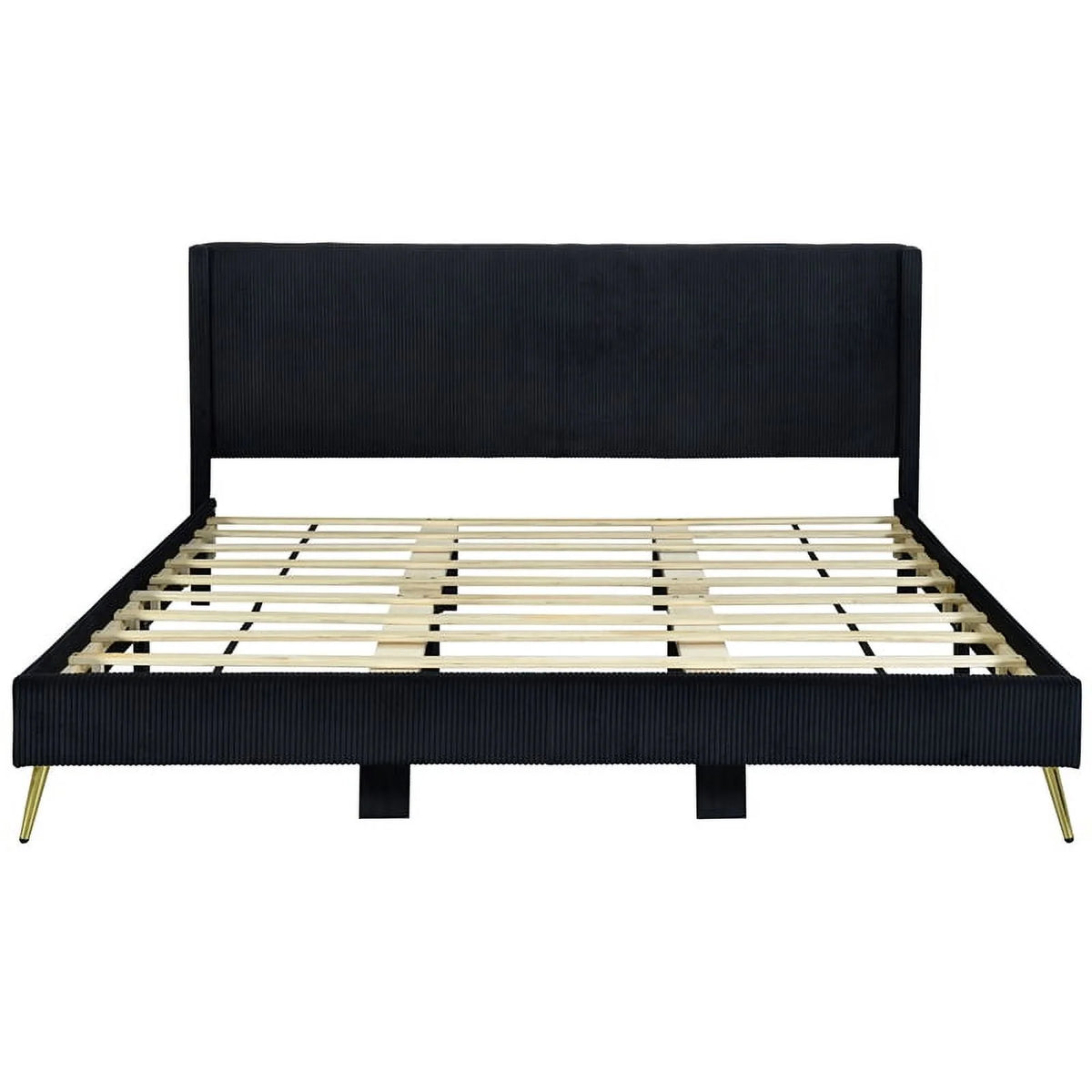 Solid Wood & Velvet Platform King Size Bed in Black J184