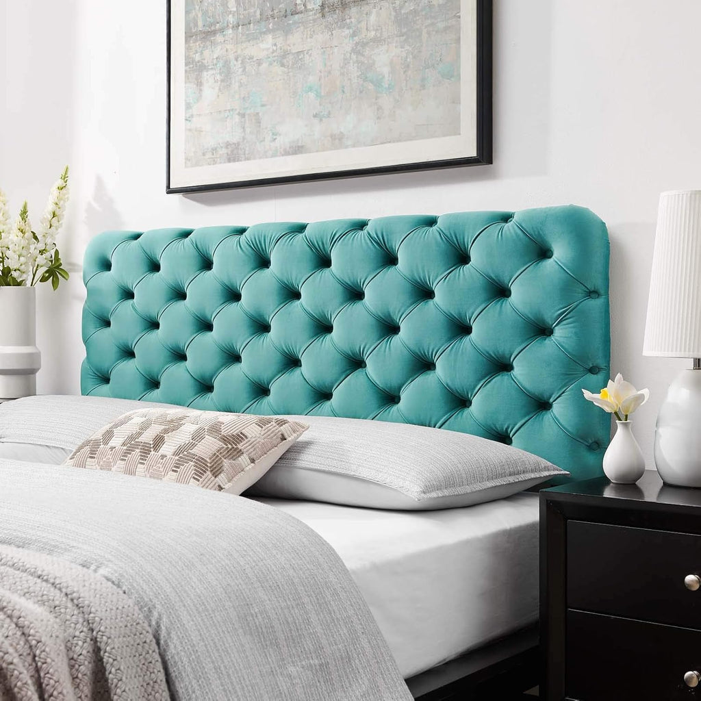 Teal Tufted Velvet California King Headboard A3249