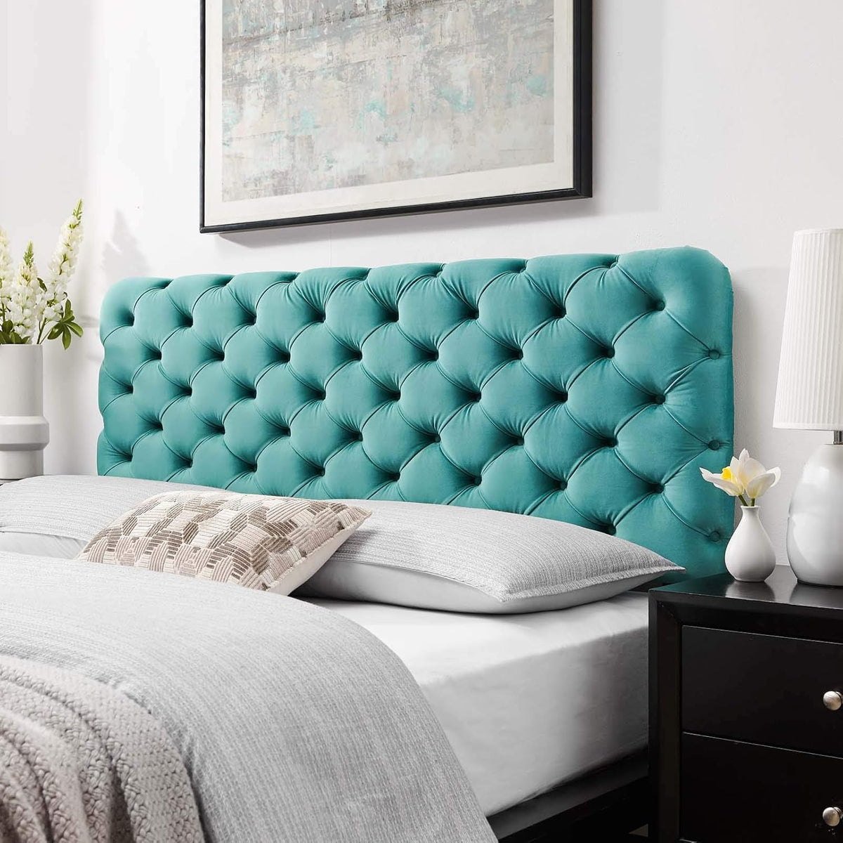 Teal Tufted Velvet California King Headboard A3249