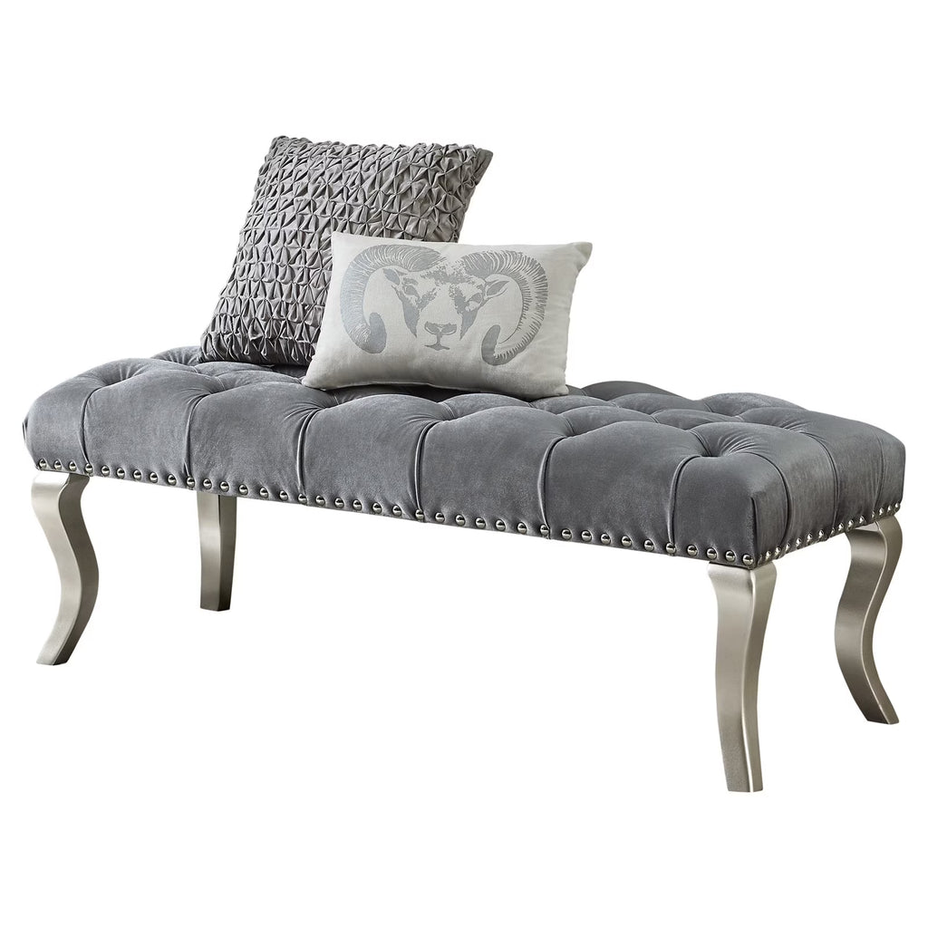 Gray Fabric Upholstered Bench with Nailhead R60506
