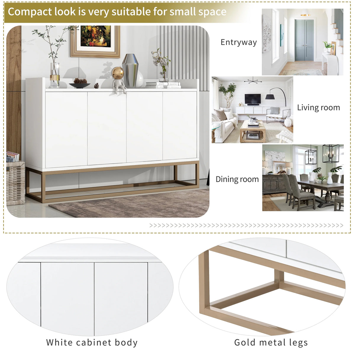 White Modern Sideboard with Large Storage Space A3661