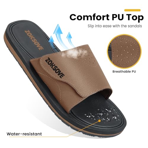 Black Adjustable Slip On Open Toe Memory Foam Slide Sandals T82655