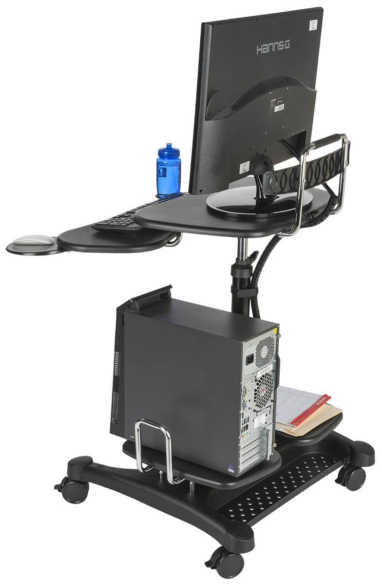 Sit-Stand Mobile Computer Desk Cart with CPU Shelf and Printer A75662