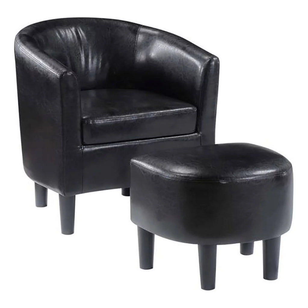 Contemporary Faux Leather Accent Chair with Ottoman in Black O40737