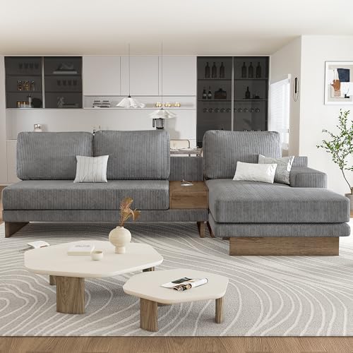 114" L-Shaped Sectional Sofa with Storage Drawer and Reversible Chaise Lounge (Grey) B600