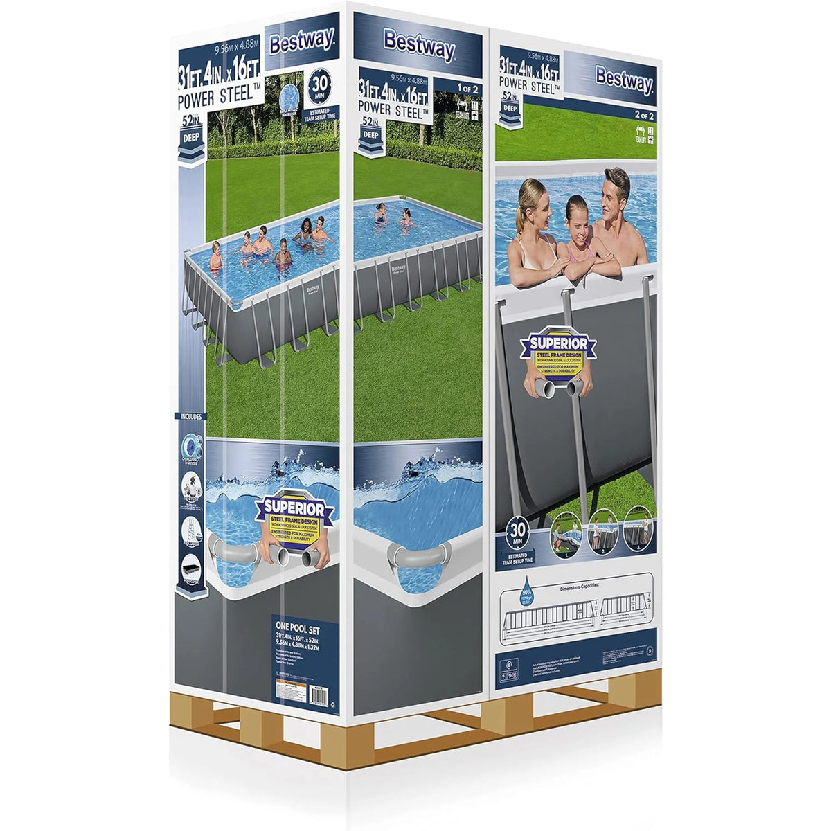 Grey Rectangular Metal Frame Above Ground Pool Set B763846