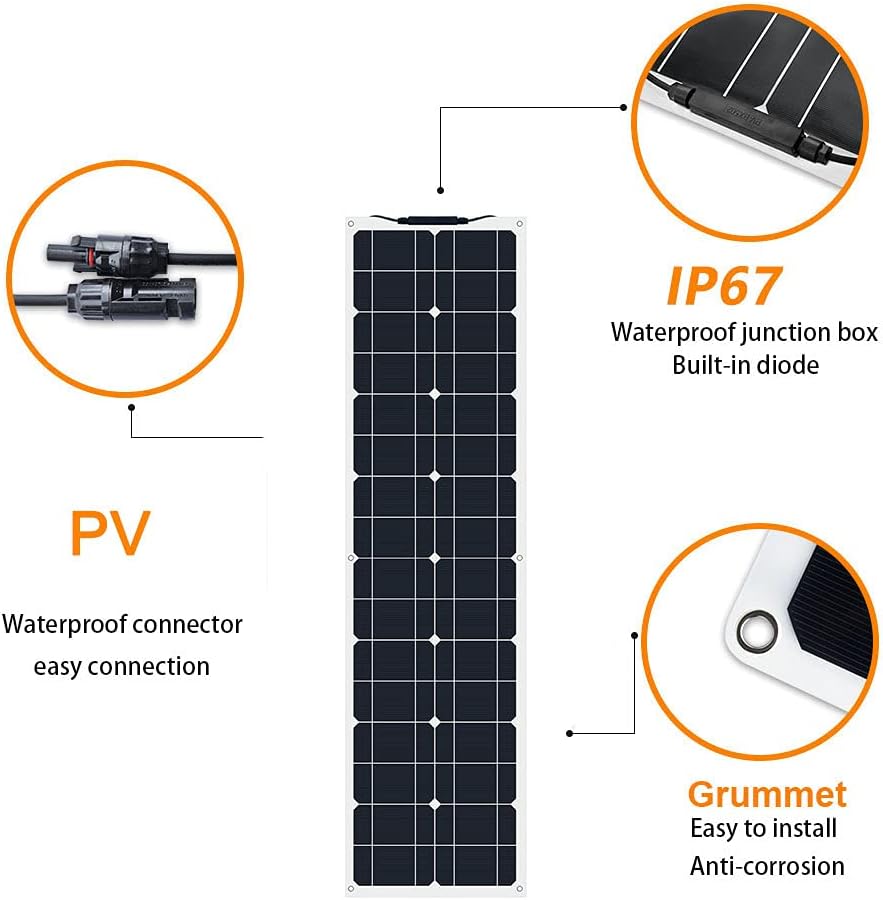 Flexible Monocrystalline 50W Solar Panel Kit with 10A Controller D985