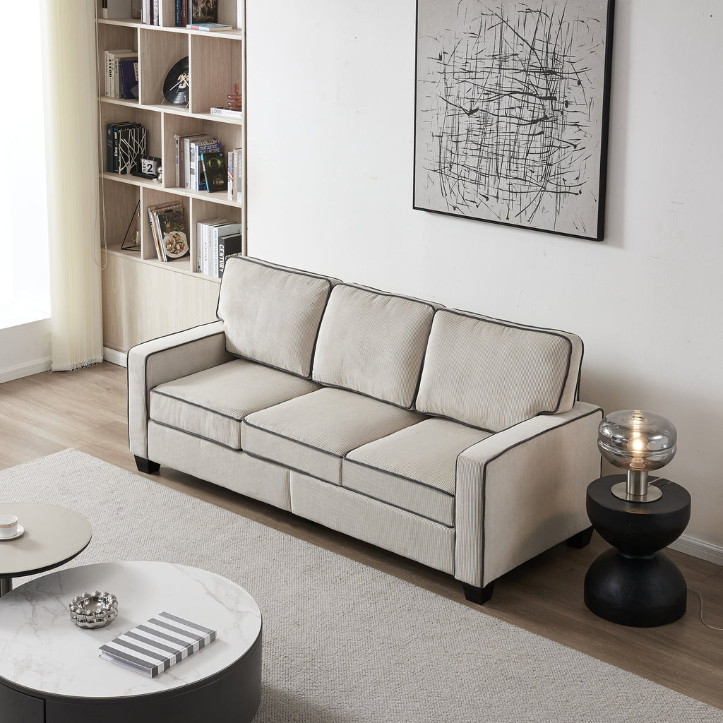 Beige Corduroy 3 Seater Sectional Sofa H381