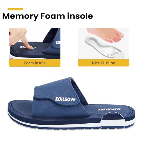 Black Adjustable Slip On Open Toe Memory Foam Slide Sandals T82655
